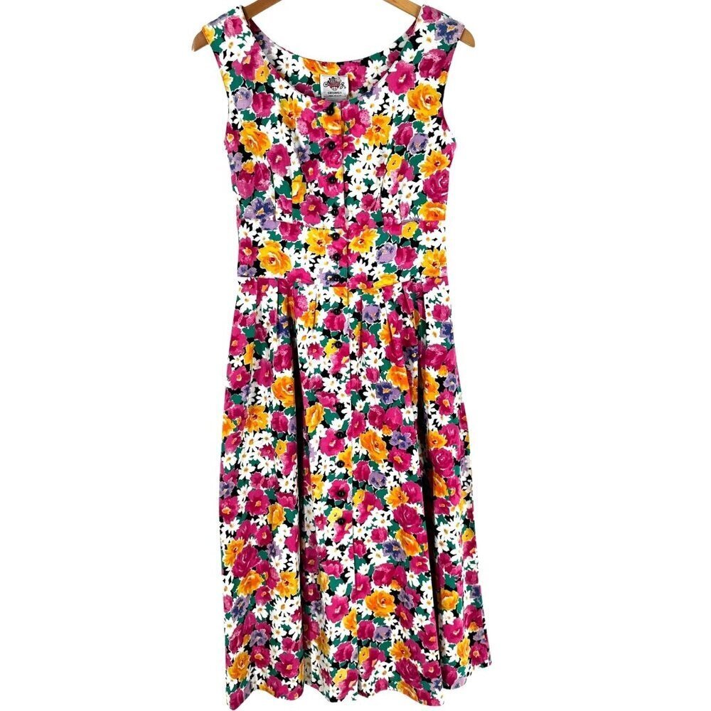 Rockabilly Vintage 80's/90's Lanz Floral Print Cotton Cottagecore Dress Size 6 - Picture 2 of 7